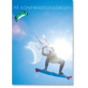 Konfirmationstelegram med kuvert, kite surfer